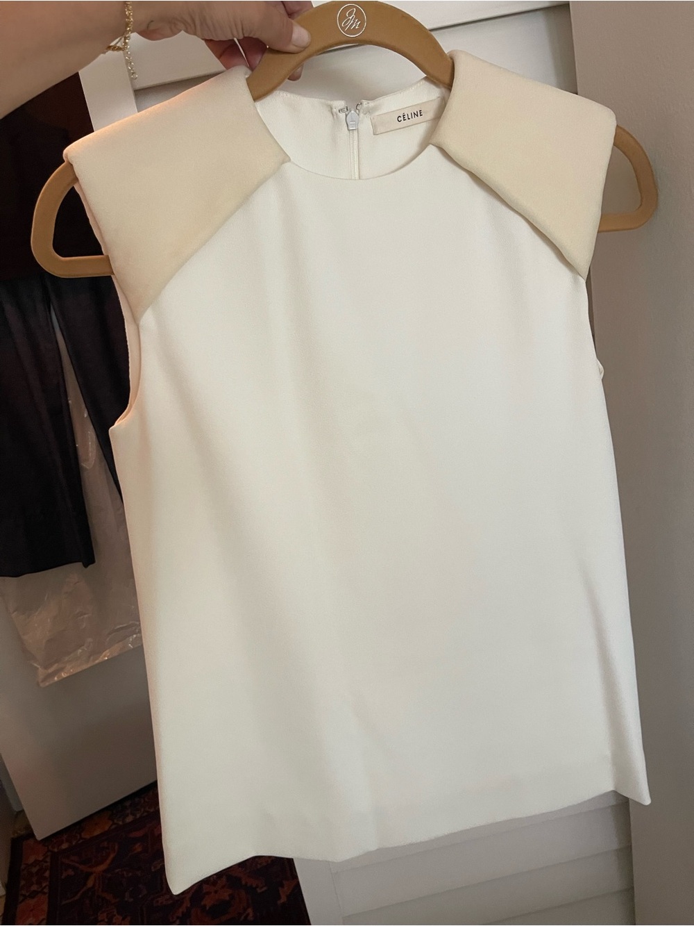 Celine Cream Sculpted Shoulder Sleeveless Top